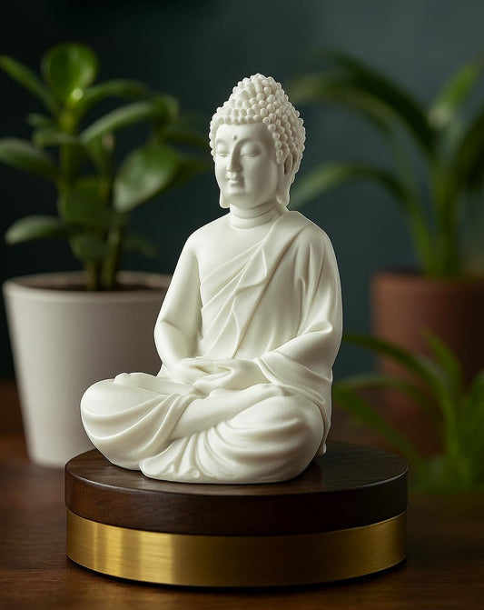 Buddha Statue (1 pc), Height 5 inch – White Polyresin